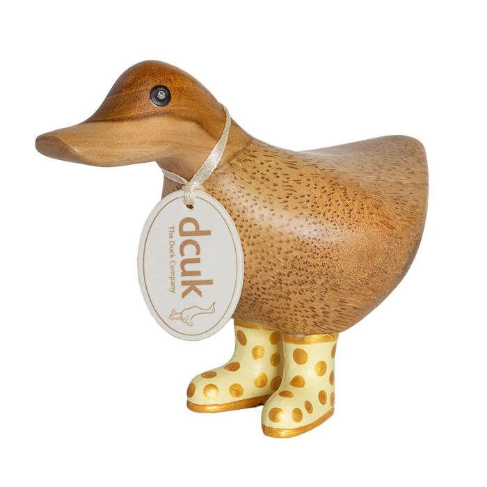 DCUK Natural Finish Ducky with Pastal and Gold Spotty Welly Boots-Yellow-1